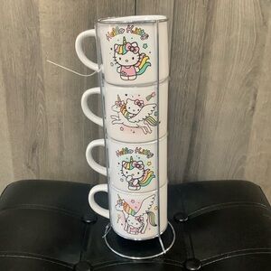 New Sanrio Hello Rainbow Unicorn Stacked Ceramic Set Of 4 Mug Tower 10oz Cups
